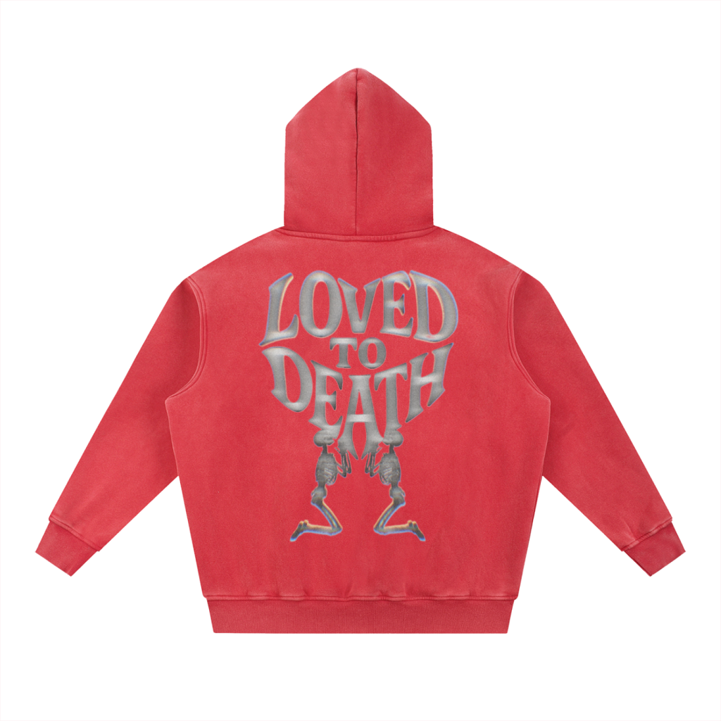 Acid Washed Red Skeletal Hoodie
