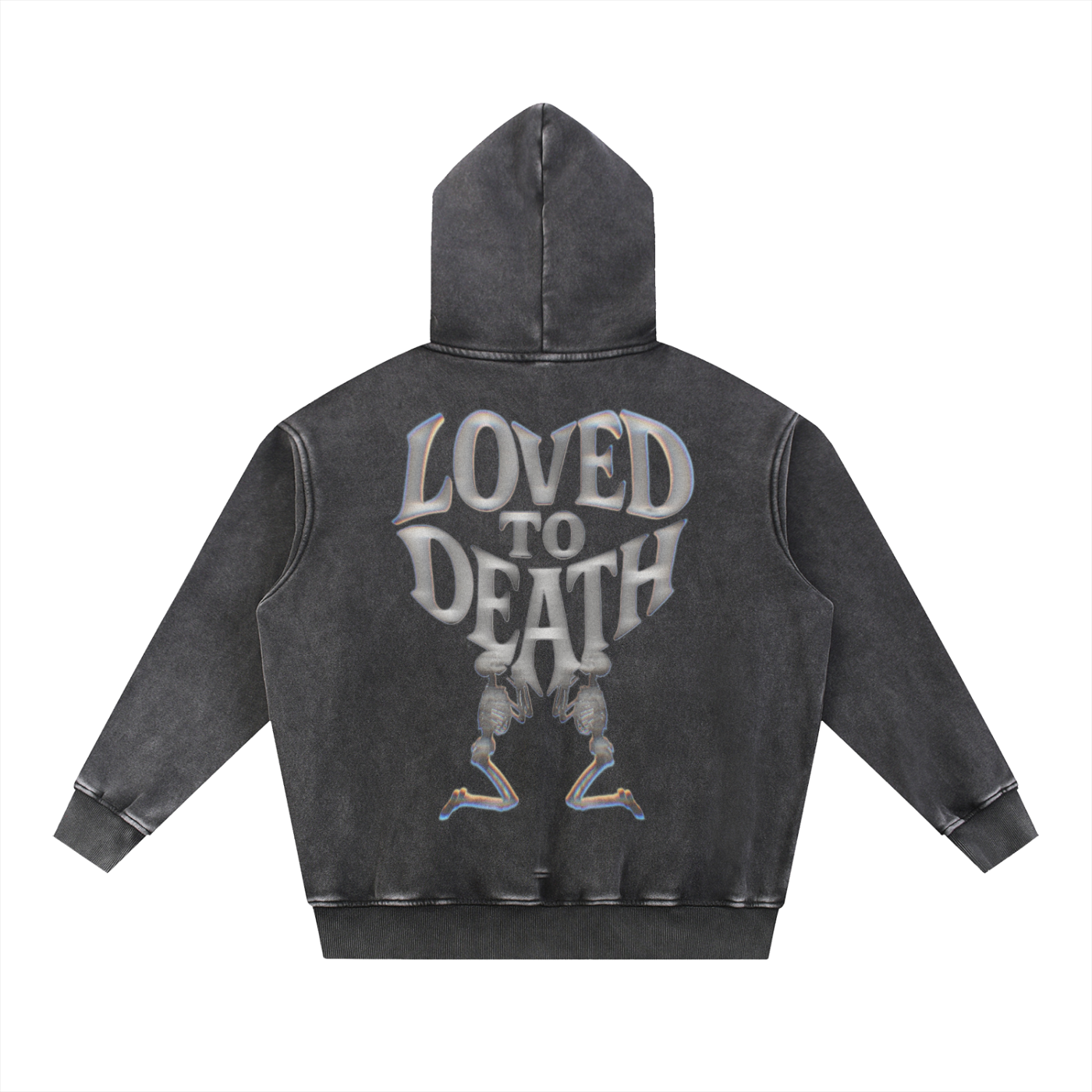 Acid Washed Black Skeletal Hoodie