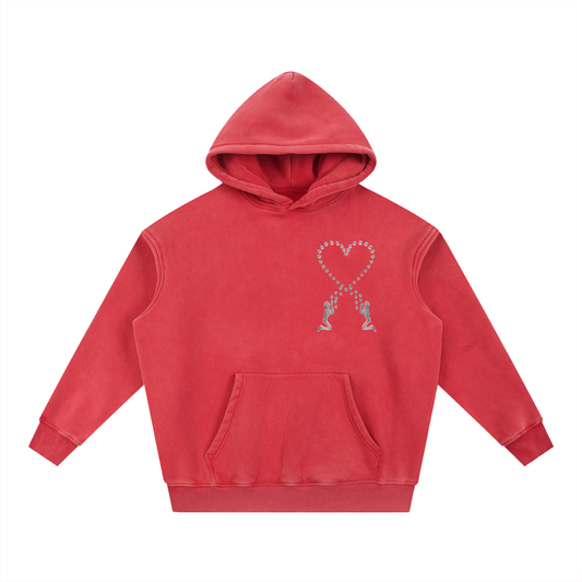Acid Washed Red Skeletal Hoodie