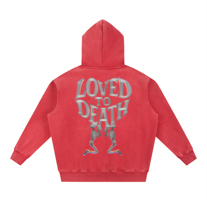 Acid Washed Red Skeletal Hoodie
