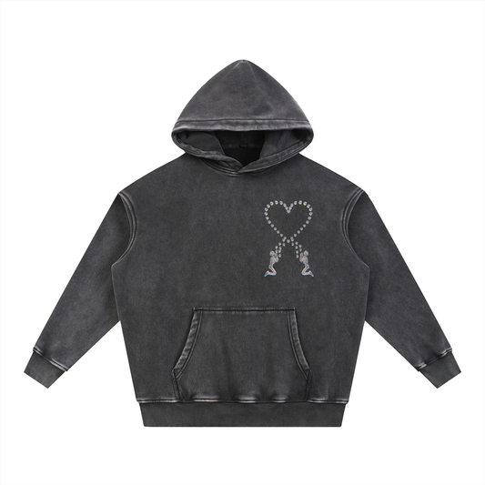 Acid Washed Black Skeletal Hoodie