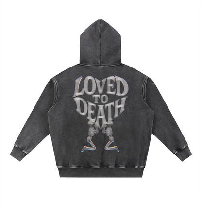 Acid Washed Black Skeletal Hoodie